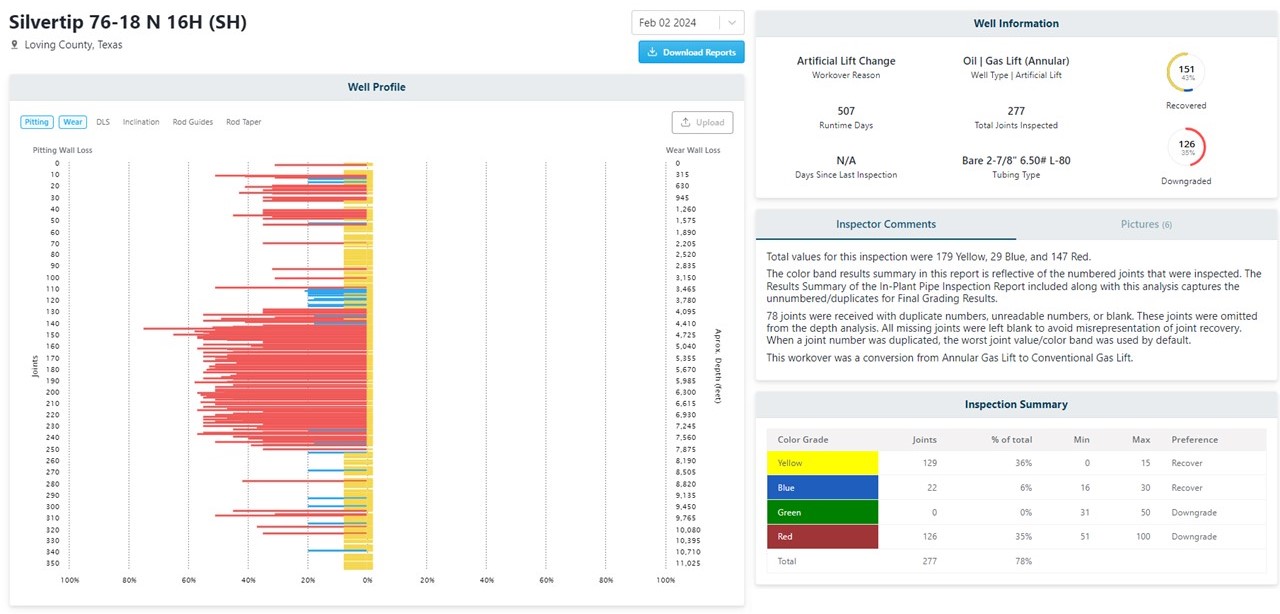 Digitally generated well profile based on in-facility inspection